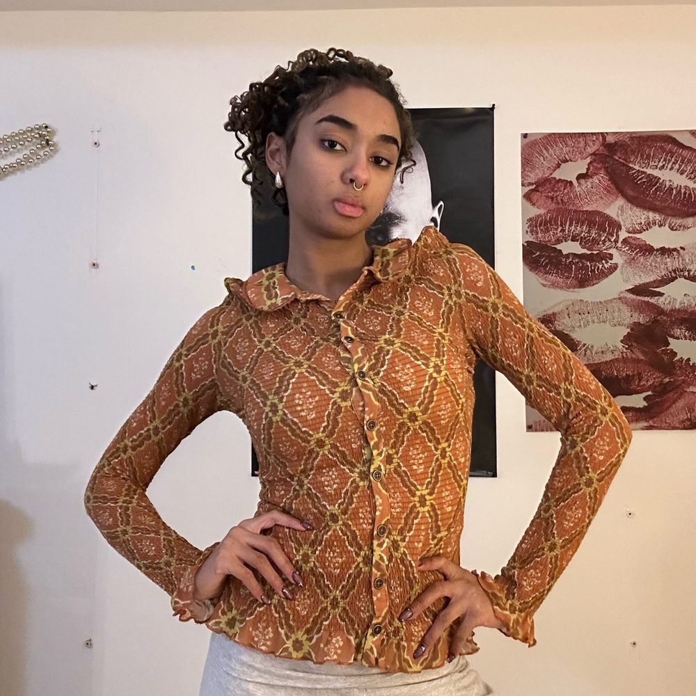 FREE PEOPLE Caught A Feeling Cardigan Button Up Frilly Hippie Long Sleeve